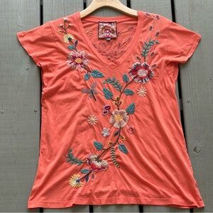 Johnny Was Grace Flutter Sleeve Blouse Top Women’s S Floral Peacock Embroidery